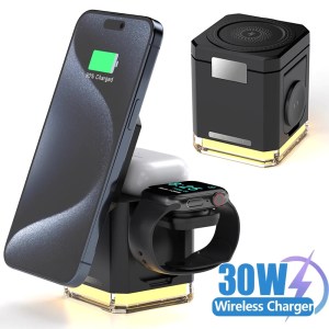 30W 4-in-1 Foldable Wireless Charger Cube – Compact & Powerful Charging Stand