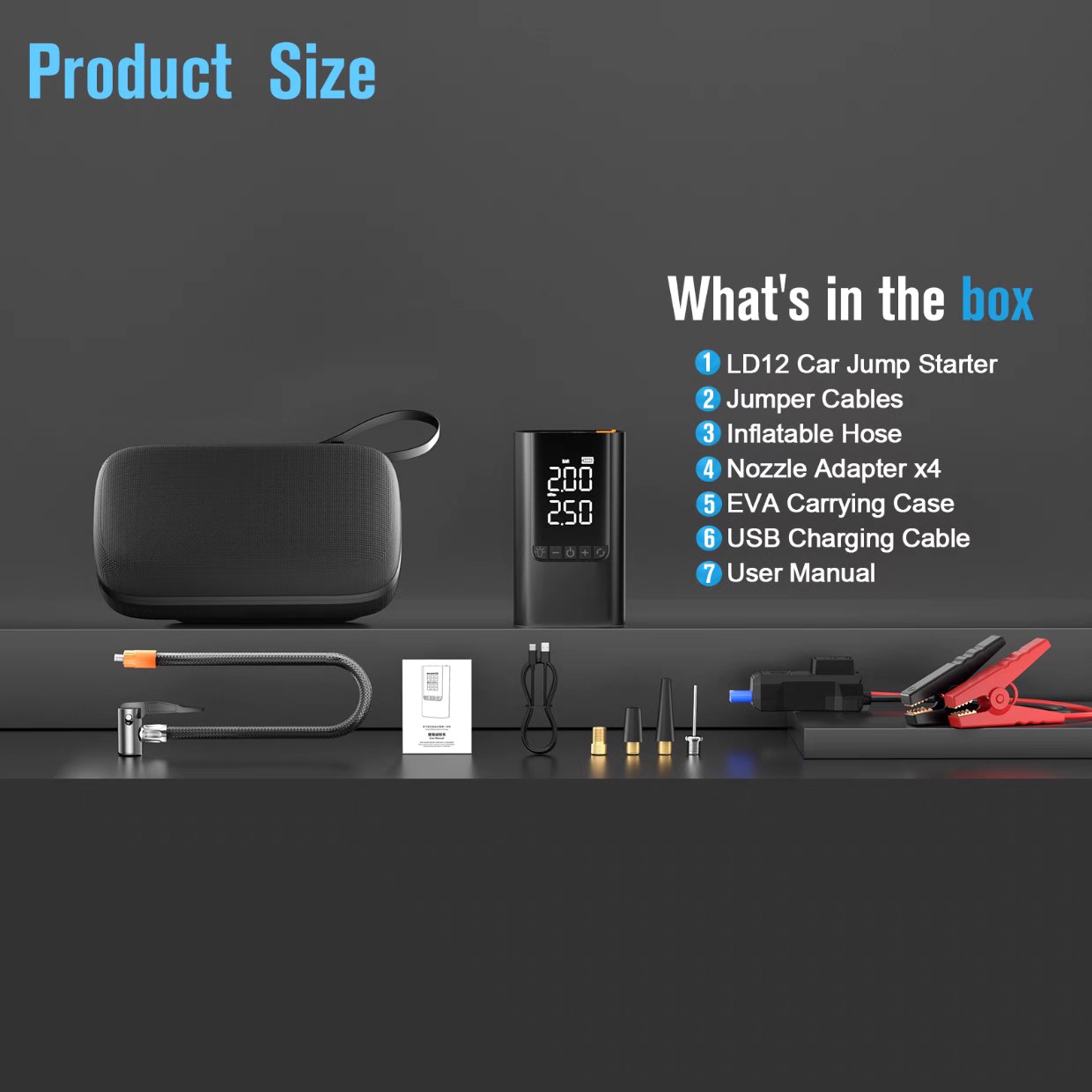 4-in-1 Portable Car Jump Starter – With Air Compressor & Inflator Pump - Image 6