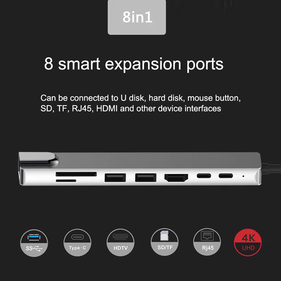 UGOURD USB-C 8-in-1 Docking Station β HDMI 4K @30Hz + USB 3.0 Hub - Image 5
