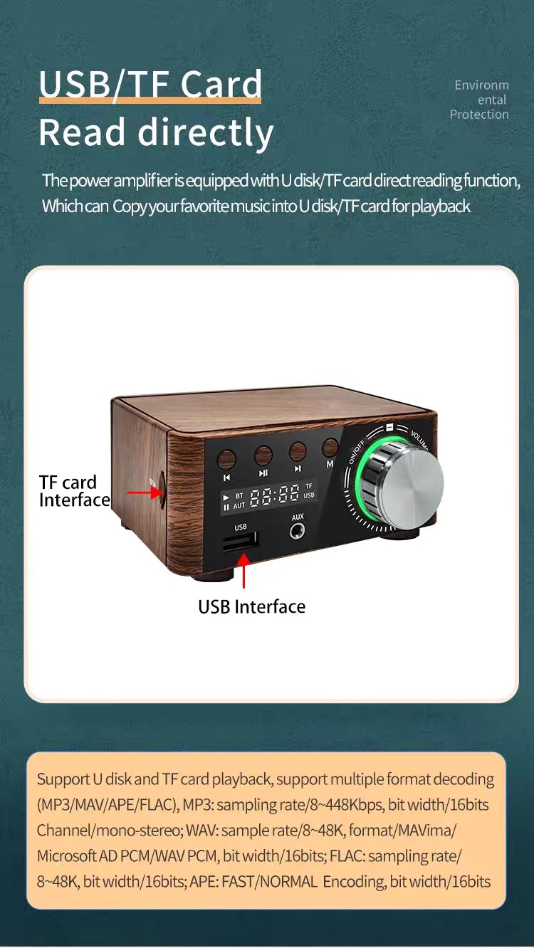 HiFi Bluetooth 5.0 Power Amplifier – TPA3116 Class D | Wooden Design | Premium Audio Performance - Image 5