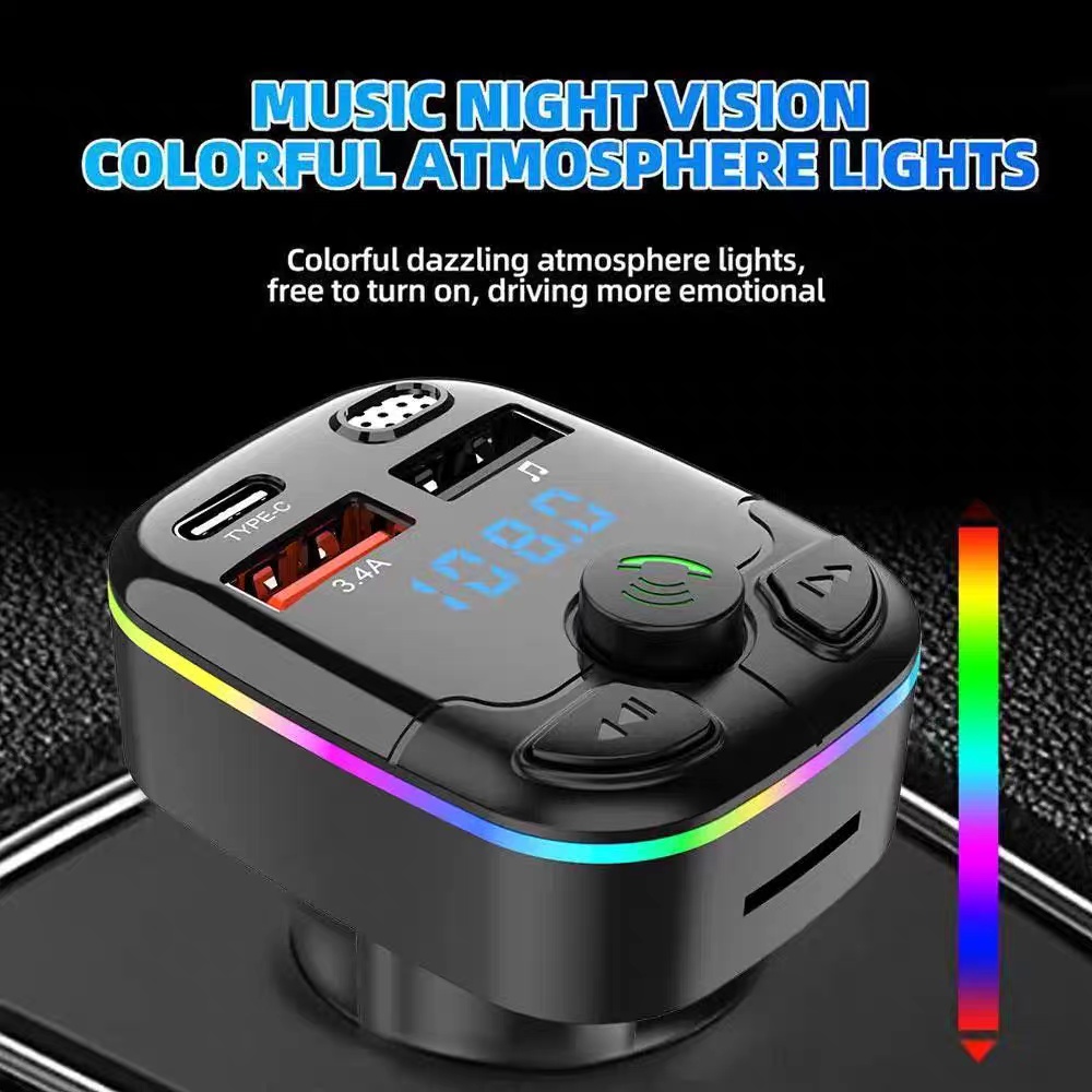 Bluetooth 5.0 Car FM Transmitter β PD Type-C, Dual USB, Ambient Light - Image 4