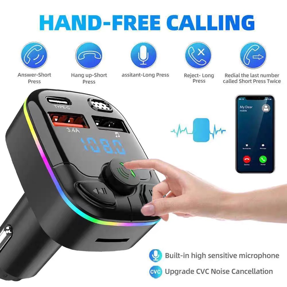 Bluetooth 5.0 Car FM Transmitter β PD Type-C, Dual USB, Ambient Light - Image 5